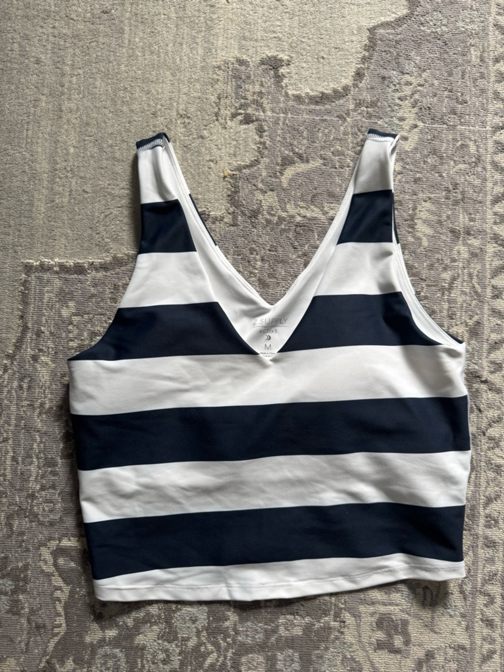 Z Supply Navy & White Striped V-Neck Crop Top